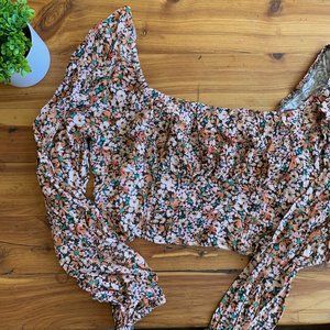 Floral Long Sleeve cropped Corset Top